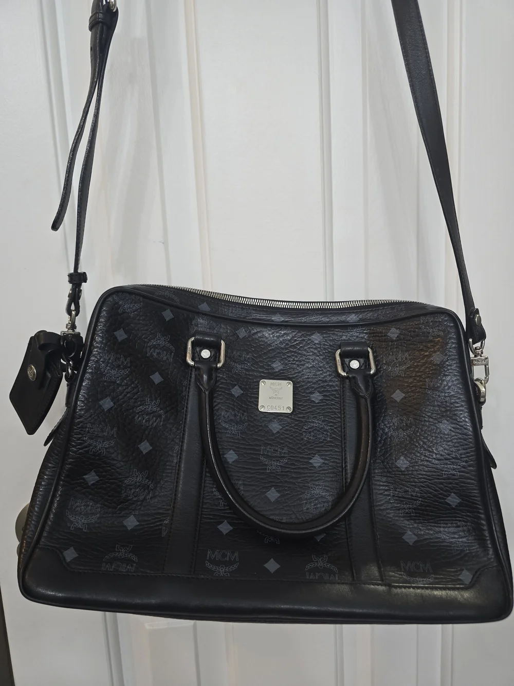MCM Black Leather Visetos Satchel Bag